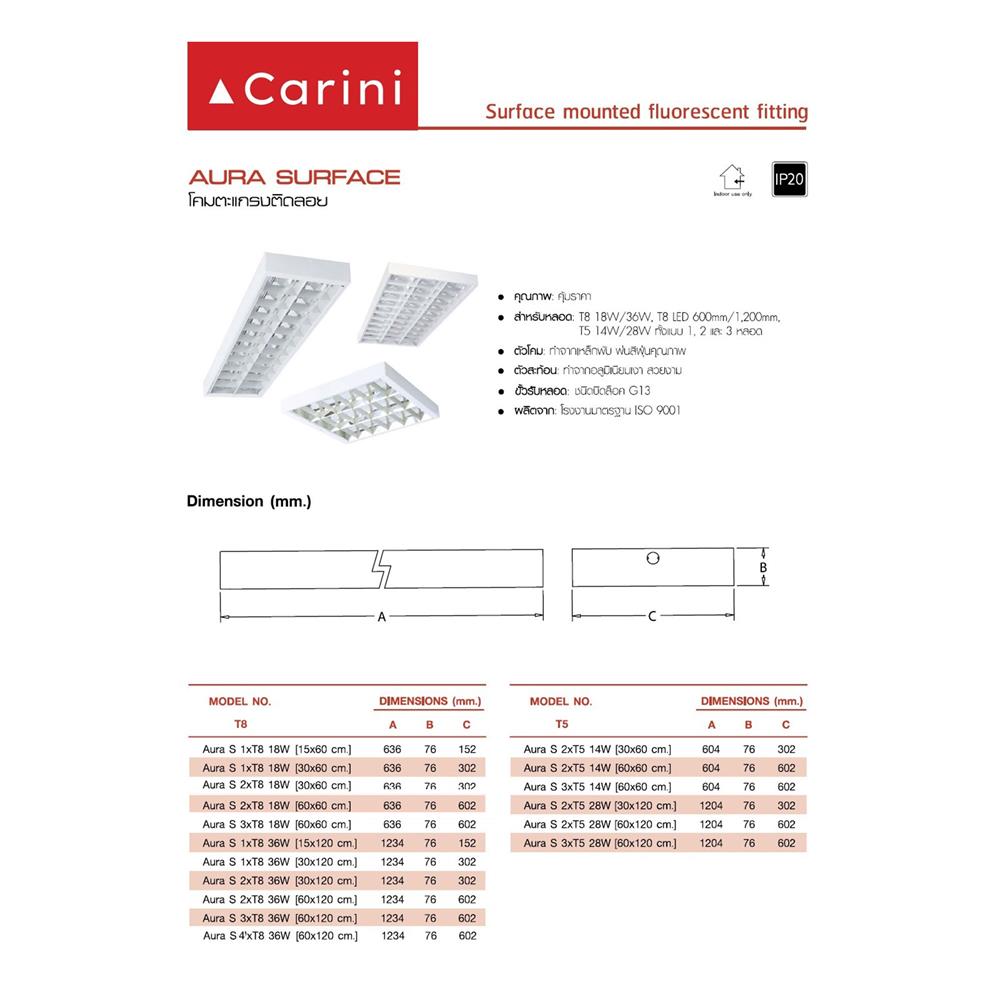 โคมตะแกรงติดลอย CARINI AURA S DE 4X120 ซม. สีขาว/สีเงิน