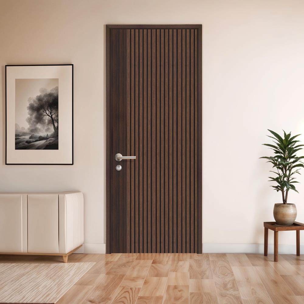ประตูภายในโพลีสไตรีน ไม่เจาะลูกบิด LINEDEKOR VETICAL 90x200 ซม. สีโรสวู้ด