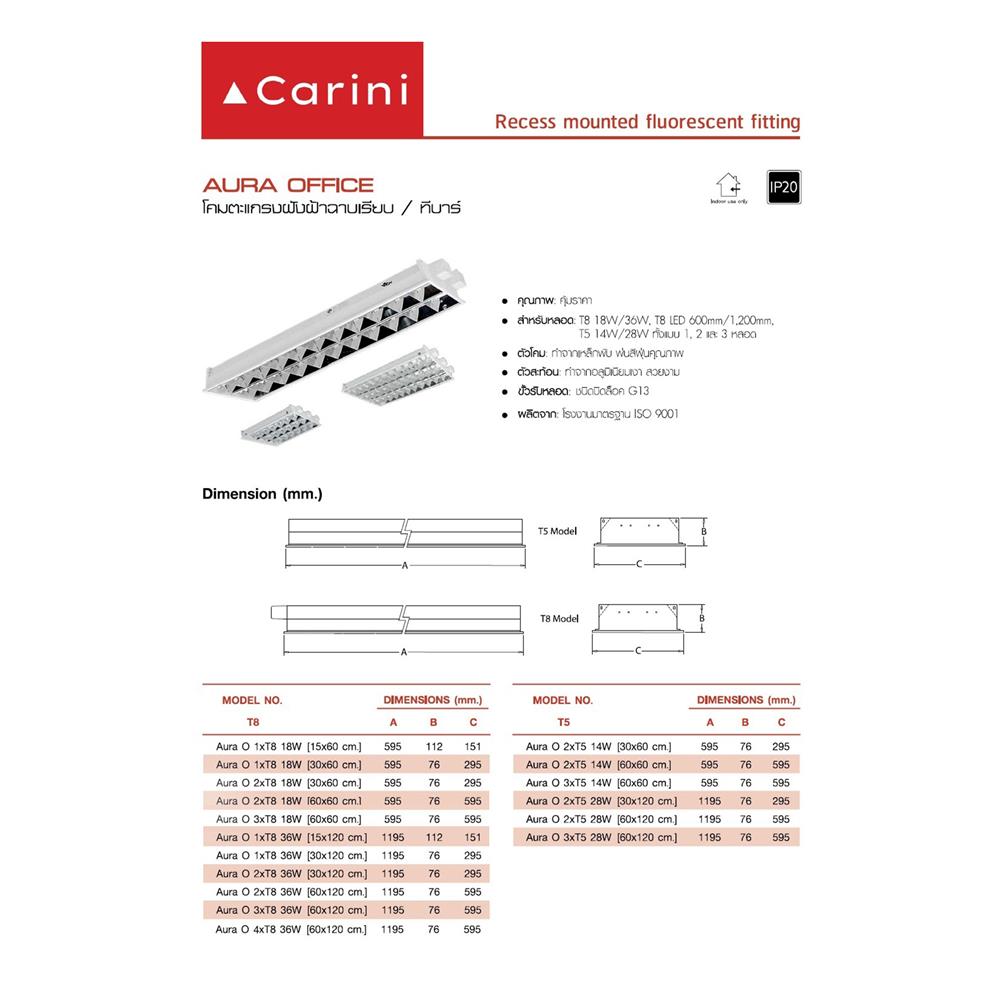 โคมตะแกรงฝังฝ้า CARINI AURA O DE 4X120 ซม. สีขาว/สีเงิน