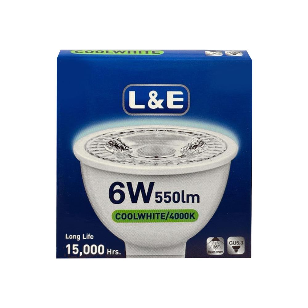 หลอด LED L&E MR16 12V 36D 6 วัตต์ COOL WHITE GU5.3