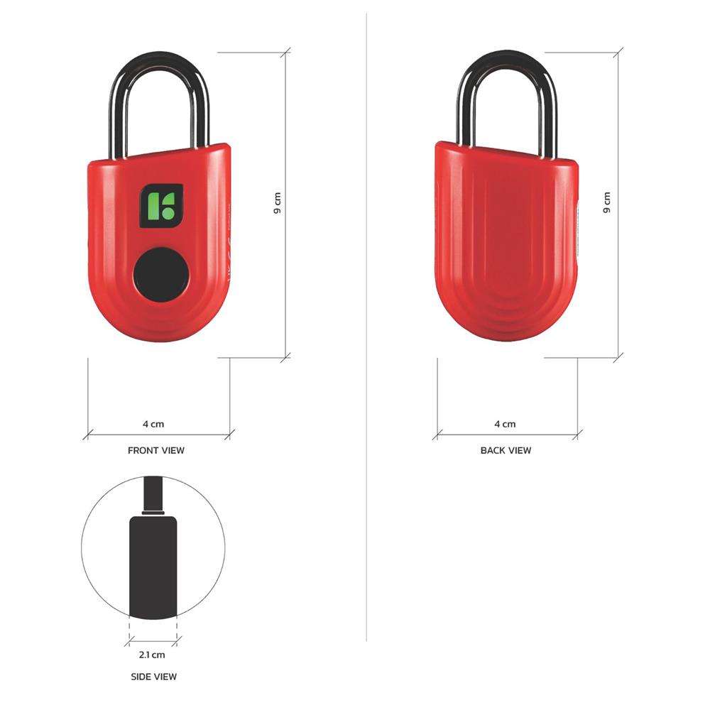กุญแจคล้อง สแกนลายนิ้วมือ KUDOS F8040629 40MMRD สีแดง