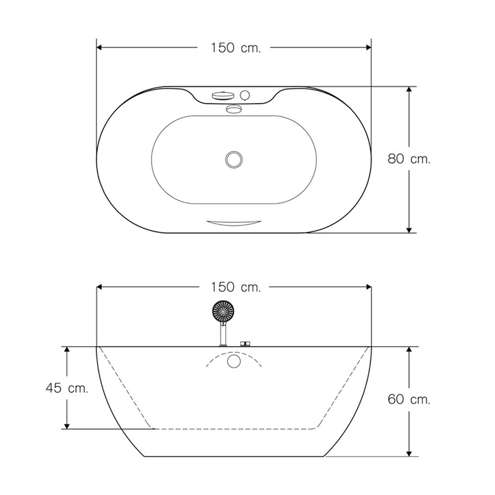 อ่างอาบน้ำ I-SPA I-PRO150F-M 150 ซม. สีขาว