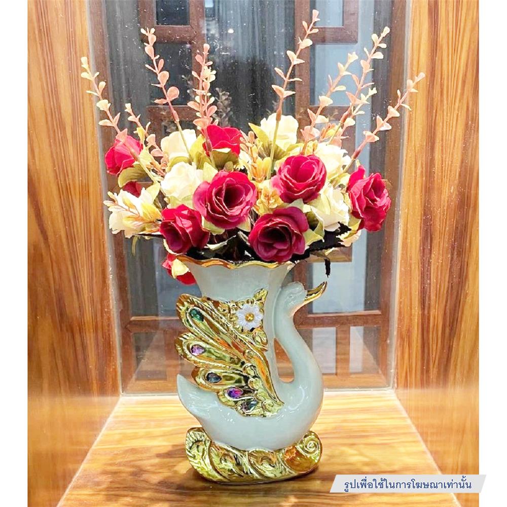 แจกันตกแต่งพร้อมกุหลาบชมพู INTERY CT209E041_06 สีชมพู/ขาว