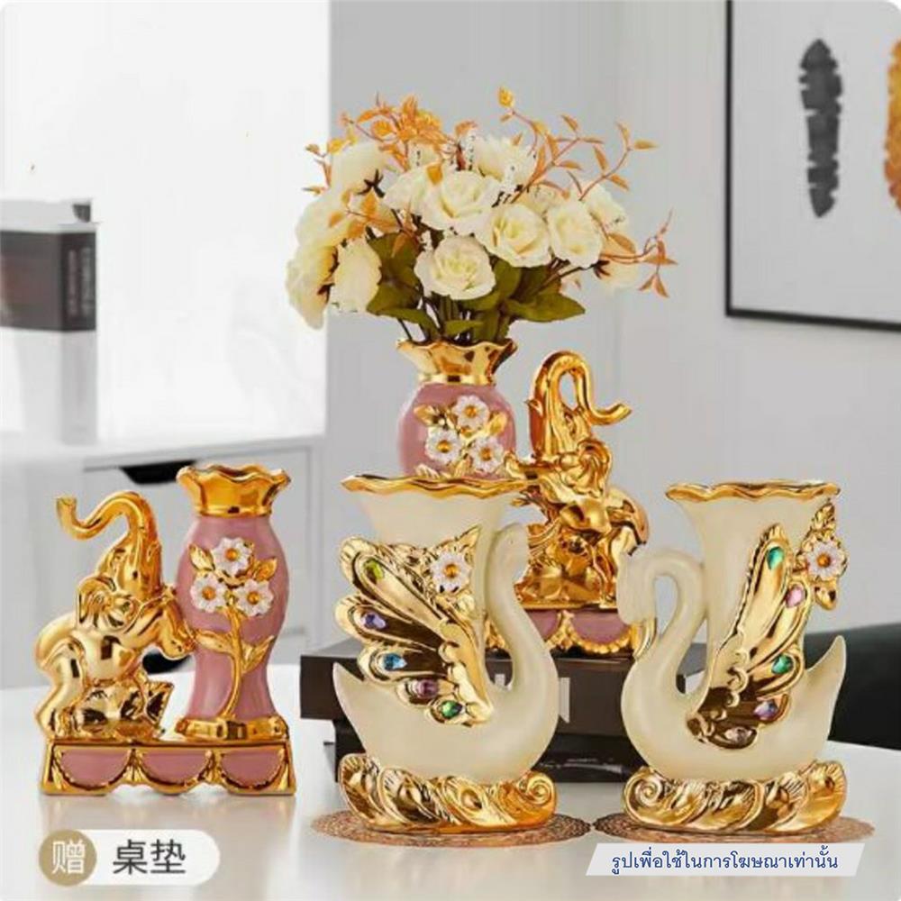 แจกันตกแต่งพร้อมกุหลาบชมพู INTERY CT209E041_06 สีชมพู/ขาว