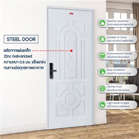 ประตูภายนอกเหล็ก เจาะลูกบิด PROFESSIONAL DOOR H2G 89.2x199.4 ซม. สีเทา_3