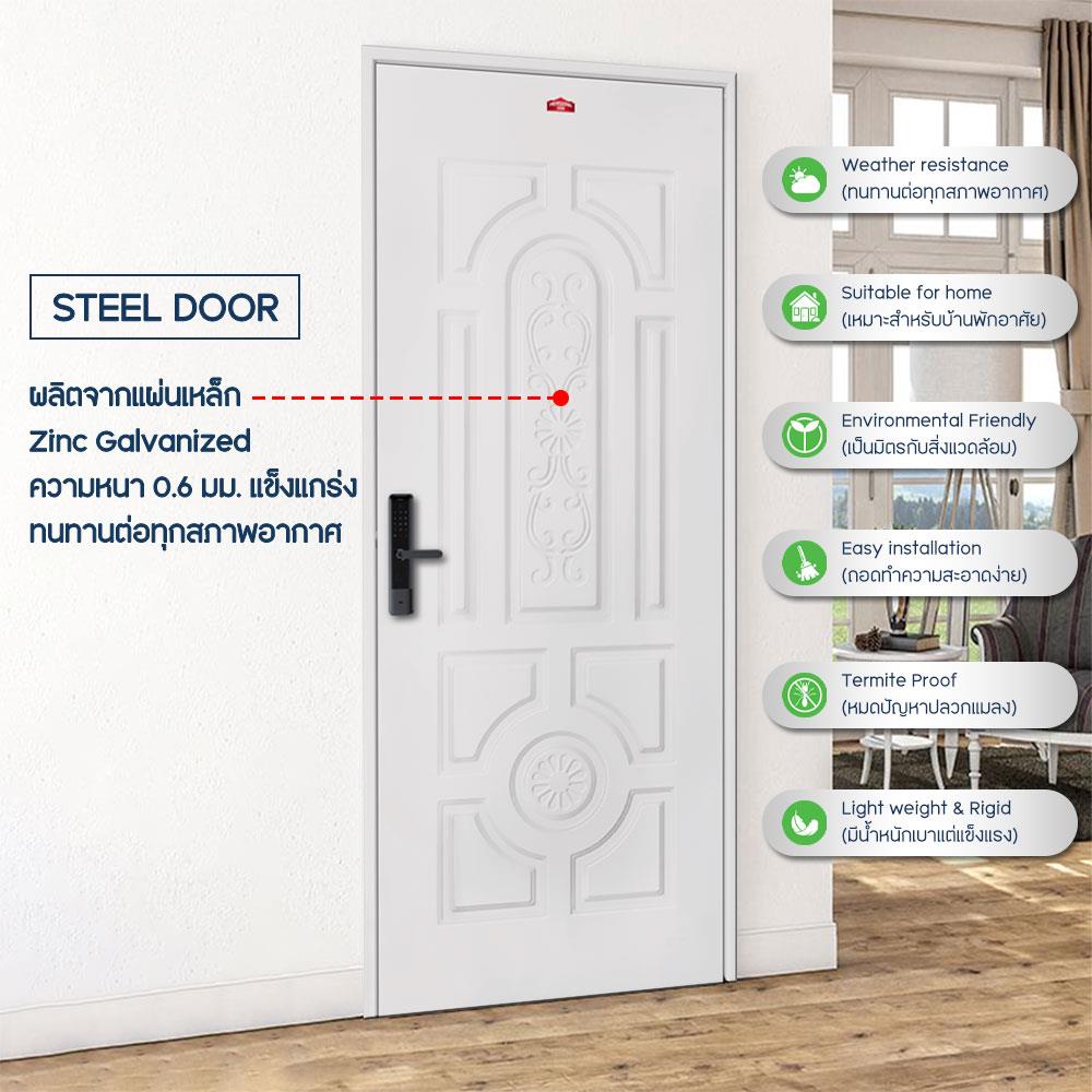 ประตูภายนอกเหล็ก เจาะลูกบิด PROFESSIONAL DOOR H1C 79.2x199.4 ซม. สีครีม