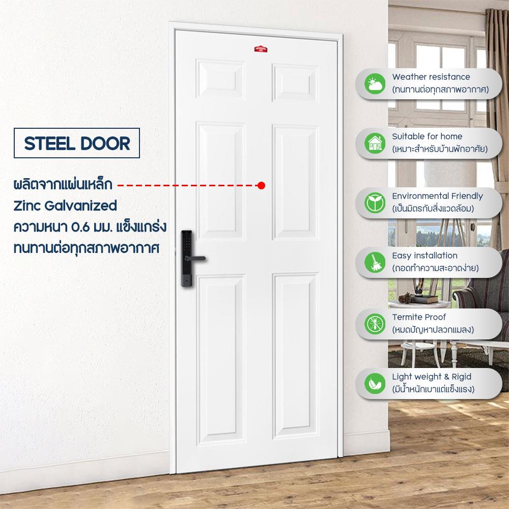 ประตูภายนอกเหล็ก เจาะลูกบิด PROFESSIONAL DOOR A2W 89.2x199.4 ซม. สีขาว