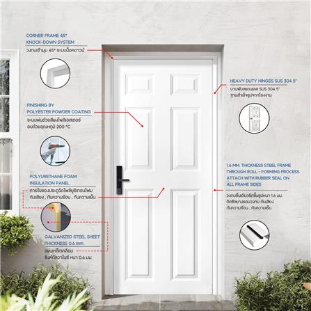 ประตูภายนอกเหล็ก เจาะลูกบิด PROFESSIONAL DOOR A2W 89.2x199.4 ซม. สีขาว_5