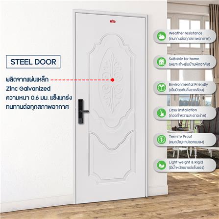 ประตูภายนอกเหล็ก เจาะลูกบิด PROFESSIONAL DOOR R2C 89.2x199.4 ซม. สีครีม_3