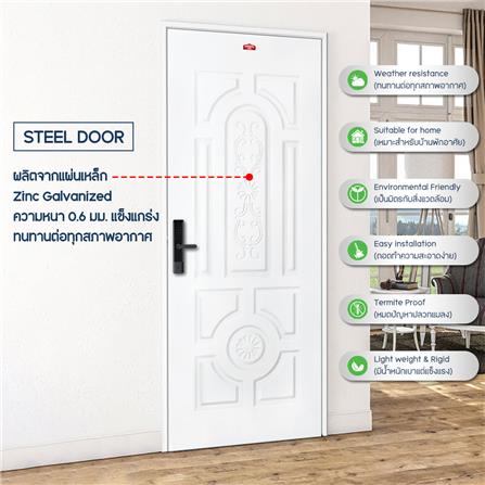 ประตูภายนอกเหล็ก เจาะลูกบิด PROFESSIONAL DOOR H1W 79.2x199.4 ซม. สีขาว_3