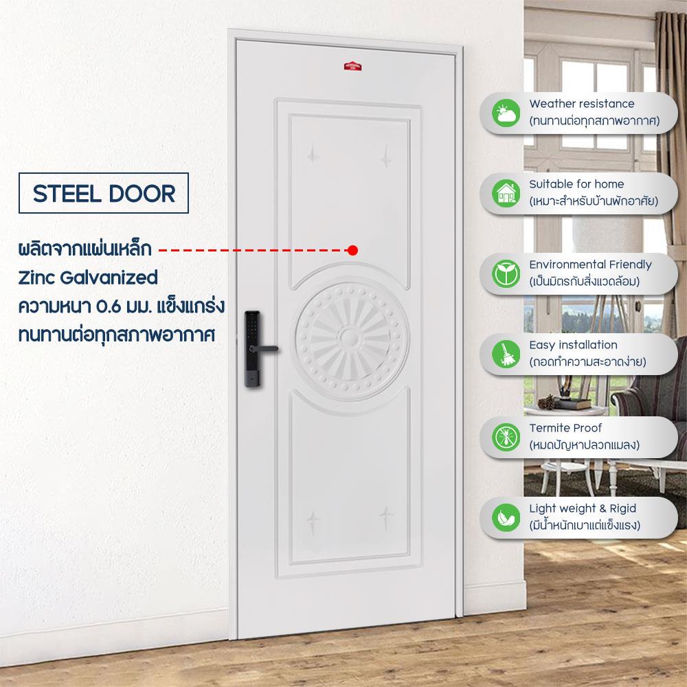 ประตูภายนอกเหล็ก เจาะลูกบิด PROFESSIONAL DOOR I2C 89.2x199.4 ซม. สีครีม