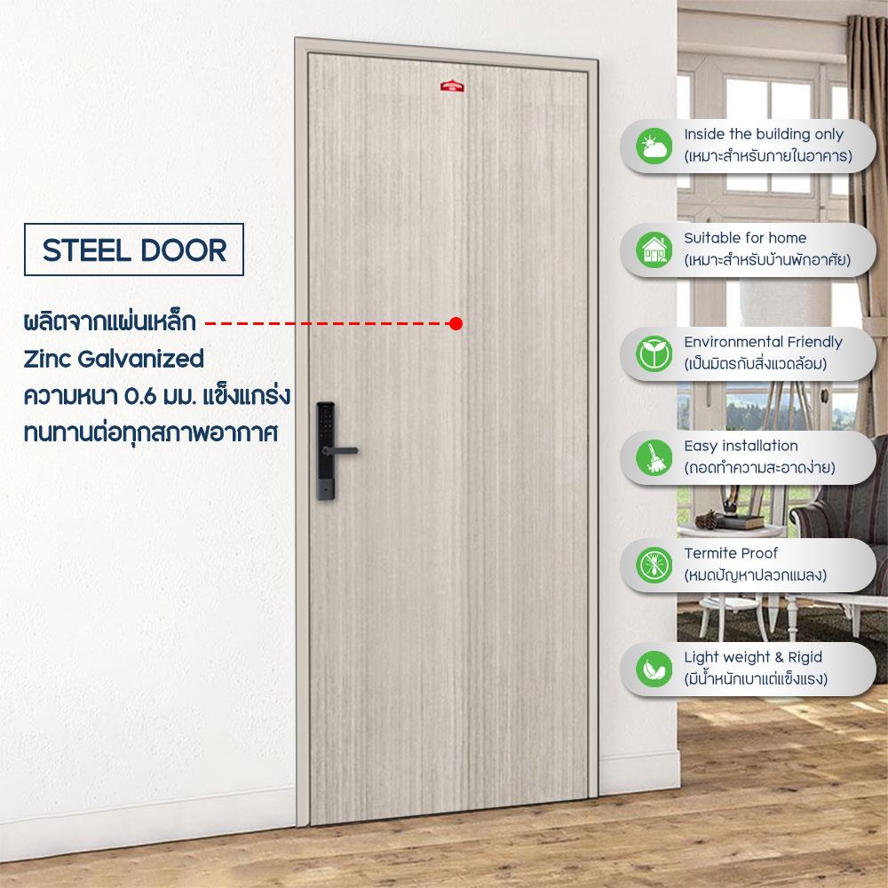 ประตูภายในเหล็ก เจาะลูกบิด PROFESSIONAL DOOR D2-41 89.2x199.4 ซม. สีเทา