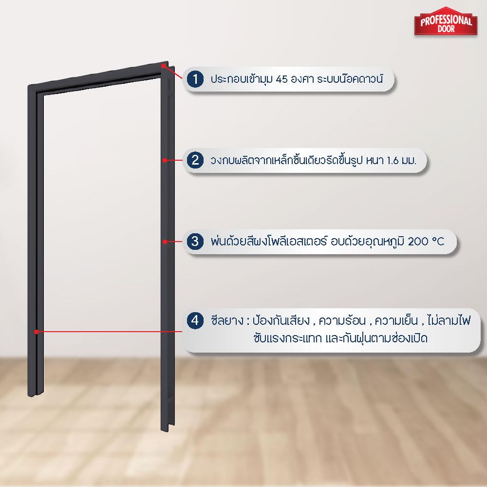 วงกบประตูเหล็ก PROFESSIONAL DOOR FR1LBK  86.4x203.5 ซม. สีเทาเม็ดทราย