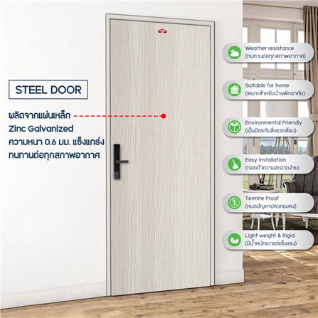 ชุดประตูเหล็ก เจาะลูกบิด PROFESSIONAL DOOR FR2LC+WD2C 96.4x203.5 ซม. สีครีม_4