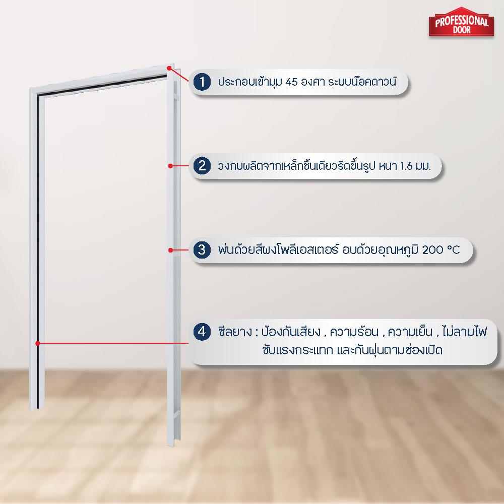 วงกบประตูเหล็ก PROFESSIONAL DOOR FR2RG 96.4x203.5 ซม. สีเทา