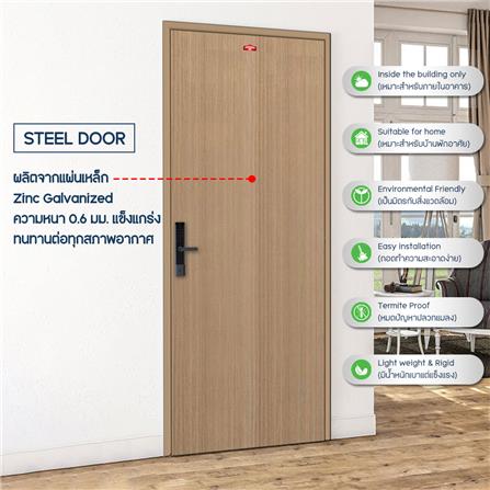 ชุดประตูภายในเหล็ก เจาะลูกบิด PROFESSIONAL DOOR FR2LC+D240 96.4x203.5 ซม. สีครีม_4