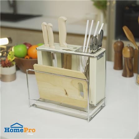 กล่องเก็บมีด, ช้อน และเขียง พร้อมถาดรองน้ำ KECH IVORY_4