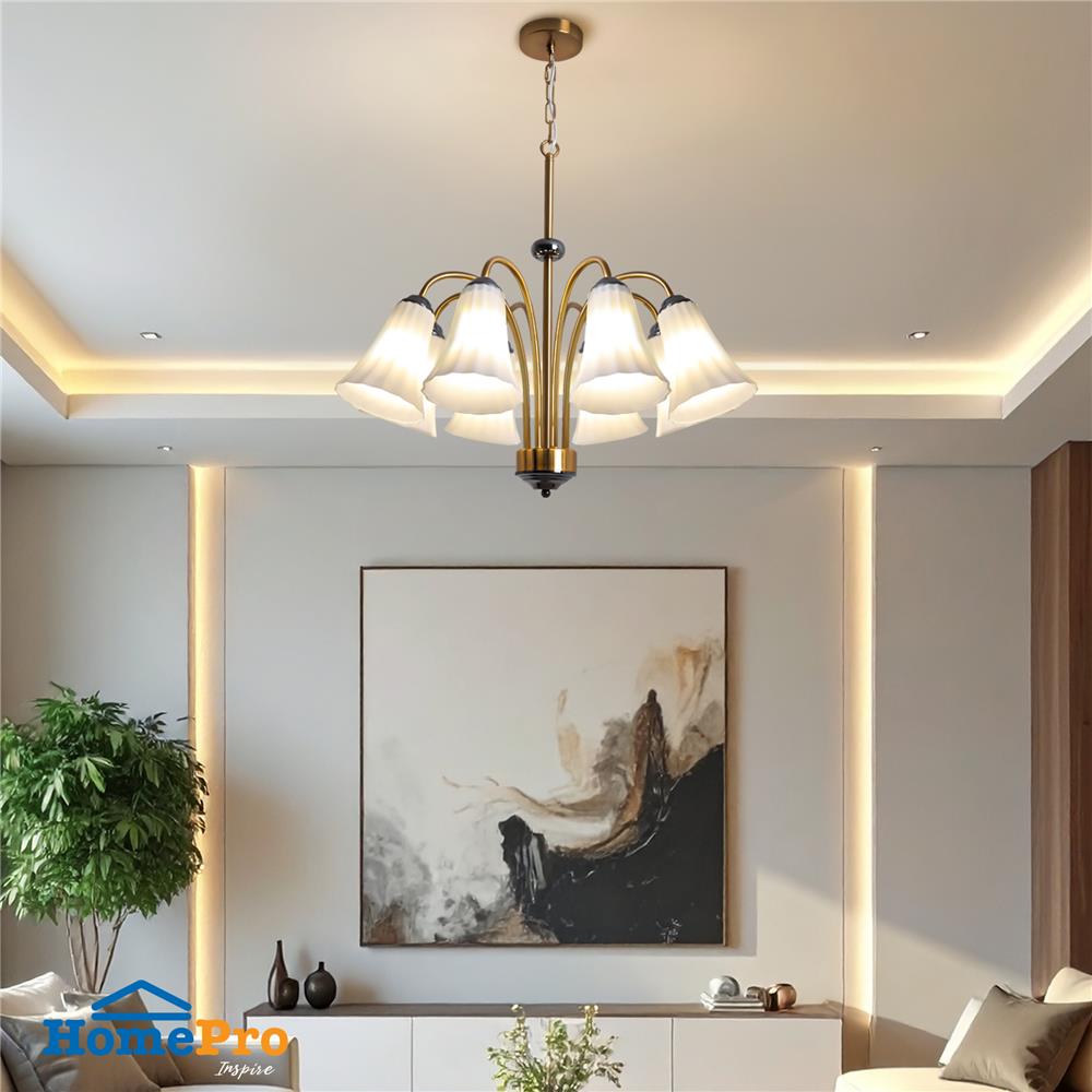 ไฟช่อ CARINI MS24304 สีขาว/ดำ/ทอง 8 หัว