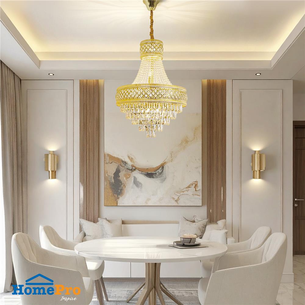 ไฟช่อ CARINI KM5200-600H สีทอง/ใส 16 หัว