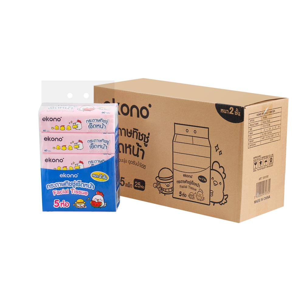 กระดาษเช็ดหน้า EKONO 60 แผ่น 25 ห่อ/1ลัง (ขายยกลัง)