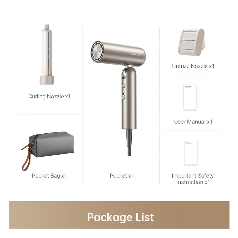 ไดร์เป่าผม DREAME POCKET 1300 วัตต์ สี TITANIUM GOLD