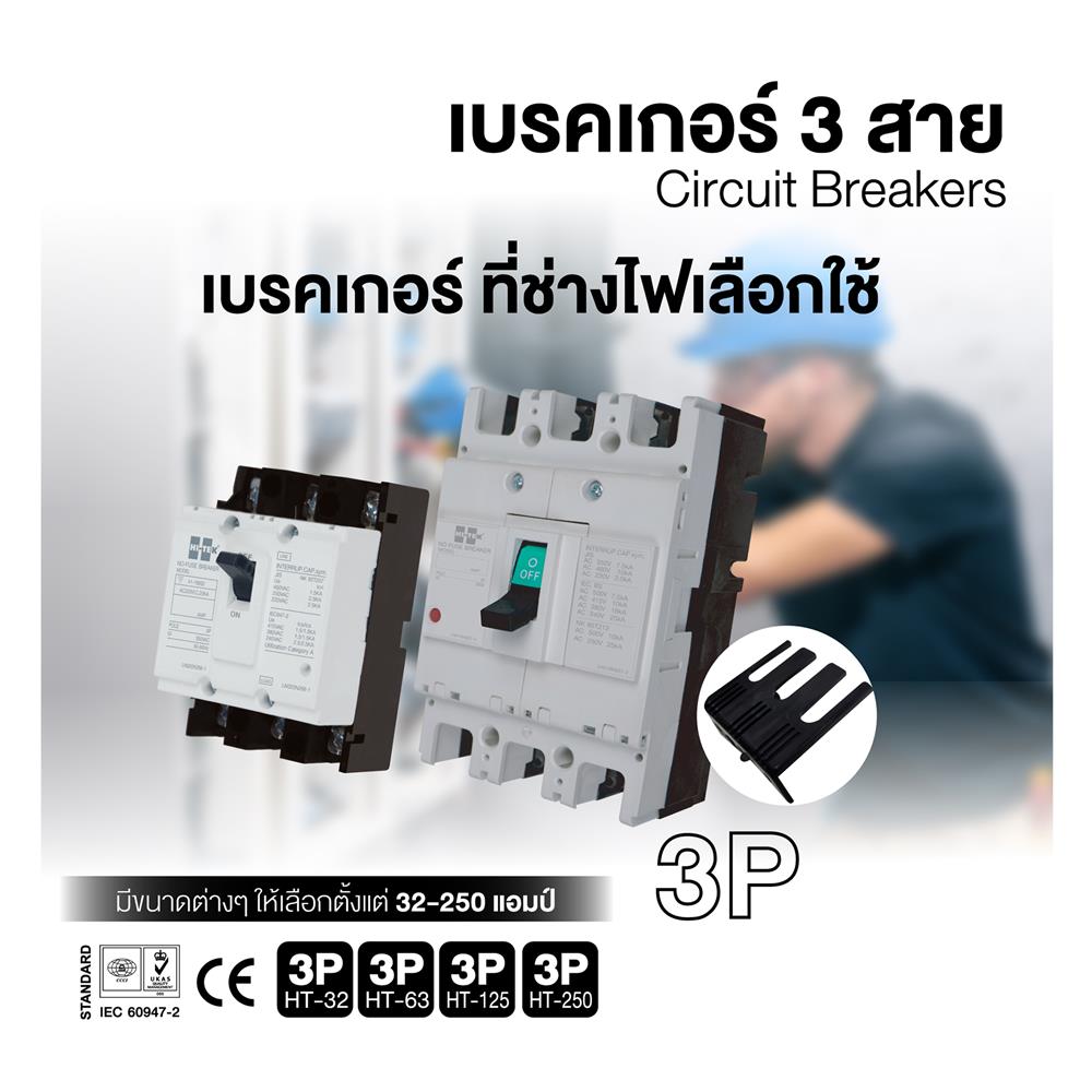 เซอร์กิตเบรกเกอร์ 3 โพล 3 เฟส HI-TEK HT125-CP 100 แอมป์