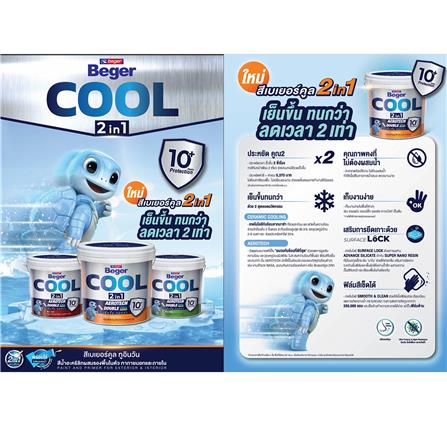 สีน้ำทาภายนอก ชนิดด้าน BEGER COOL 2 IN 1 BASE A สีขาว 9 ลิตร_2