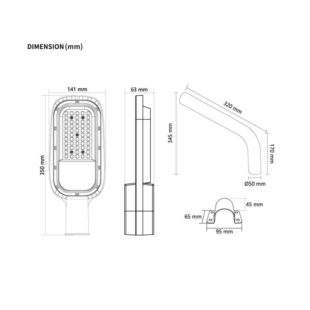 ไฟถนน LED SHINING S-ST05065E-4 50 วัตต์ DAYLIGHT สีดำ