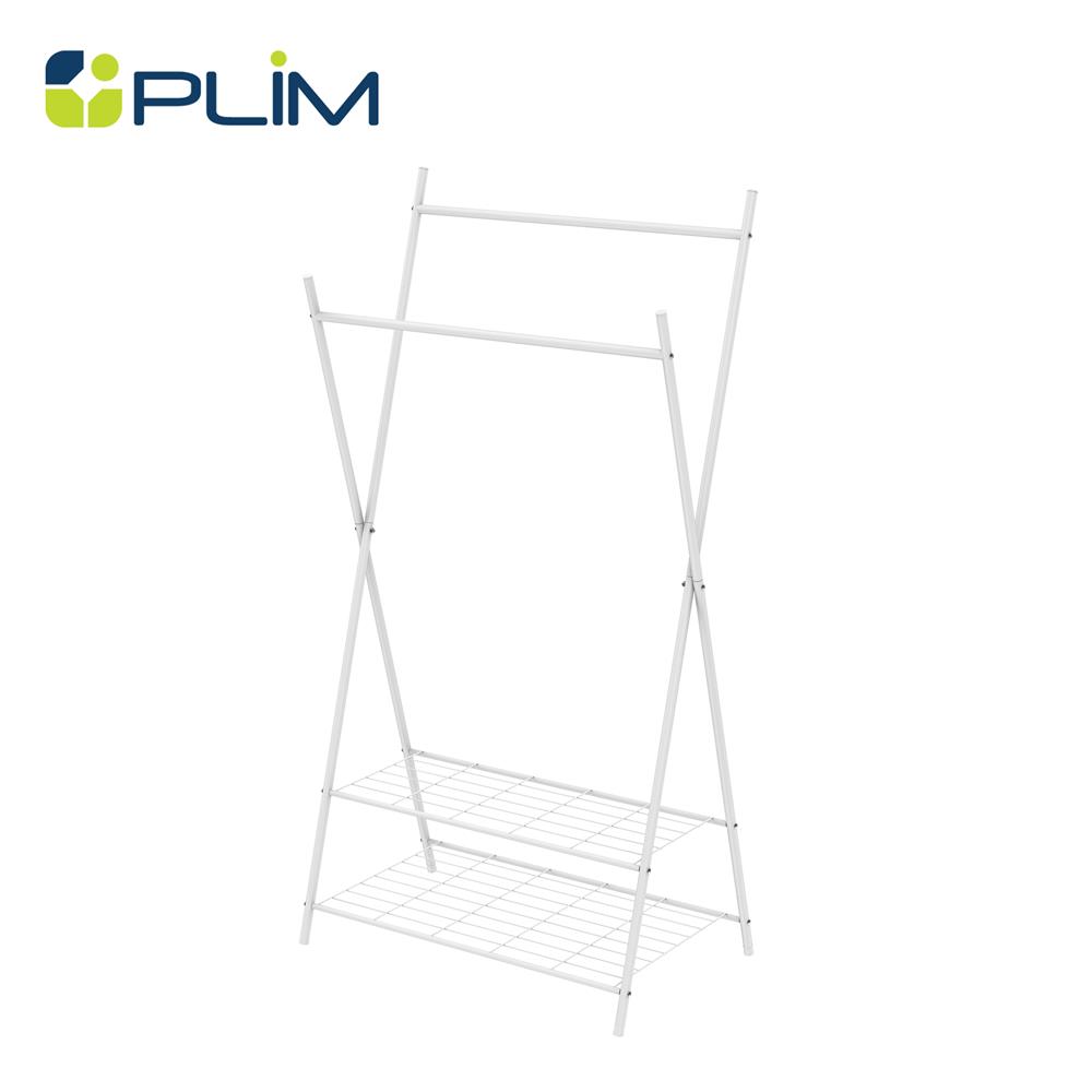 ราวแขวนผ้าขาไขว้พร้อมชั้นวางของ 2 ชั้น 82 ซม. PLIM LINE สีขาว