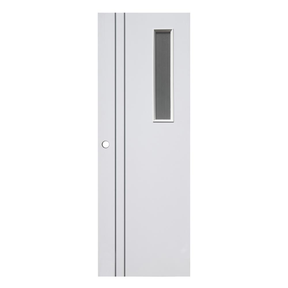 ประตูห้องน้ำ UPVC เจาะลูกบิด ECO-DOOR P2-G แบบเรียบกระจกลอนแก้ว 70x200 ซม. สีขาว