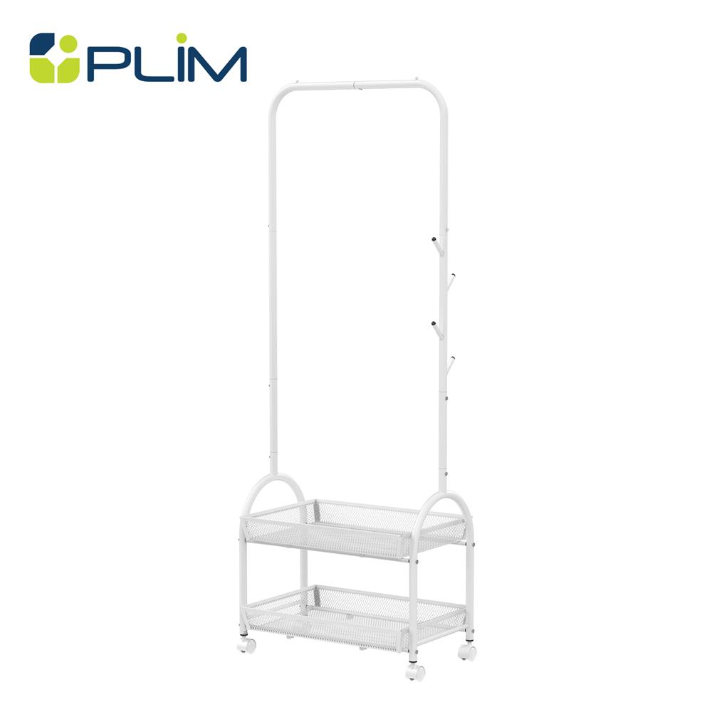 ราวแขวนผ้ามีล้อพร้อมชั้นวางของ 2 ชั้น PLIM POLAR 60 ซม. สีขาว