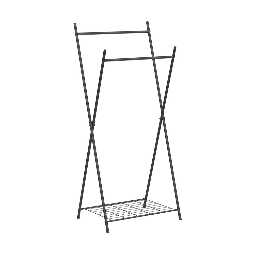 ราวแขวนผ้าขาไขว้พร้อมชั้นวางของ 1 ชั้น 70 ซม. PLIM LINE สีดำ