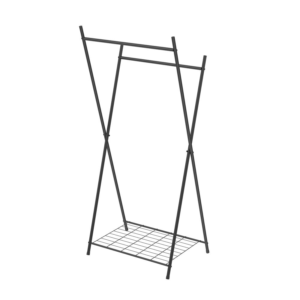 ราวแขวนผ้าขาไขว้พร้อมชั้นวางของ 1 ชั้น 70 ซม. PLIM LINE สีดำ