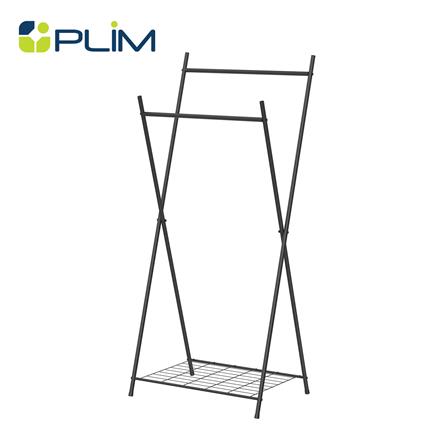 ราวแขวนผ้าขาไขว้พร้อมชั้นวางของ 1 ชั้น 70 ซม. PLIM LINE สีดำ_0
