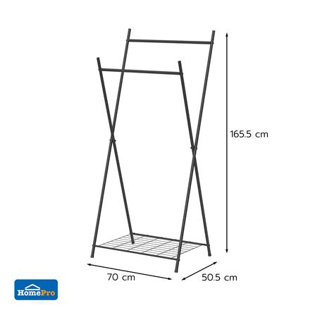 ราวแขวนผ้าขาไขว้พร้อมชั้นวางของ 1 ชั้น 70 ซม. PLIM LINE สีดำ_5