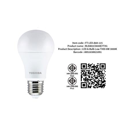 หลอด LED TOSHIBA A60 LOW THDI 8 วัตต์ WARM WHITE E27_2
