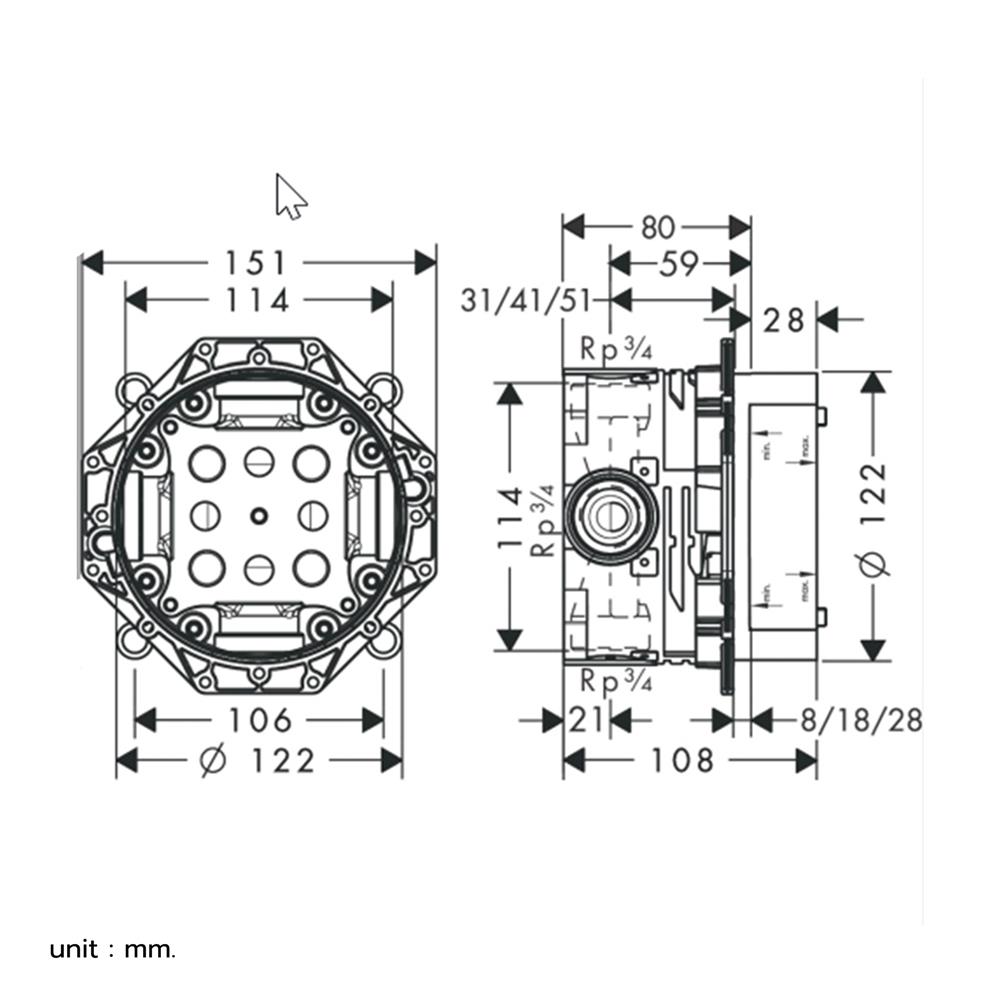 วาล์วฝักบัว 3 ทาง HANSGROHE HG1800180