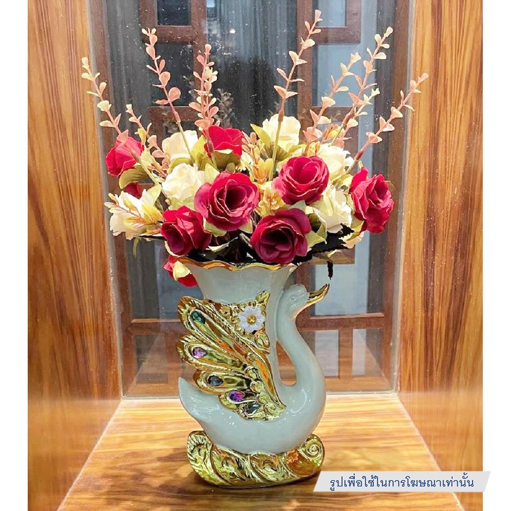 แจกันตกแต่งพร้อมกุหลาบสีเบจ INTERY CT209E041_07 สีขาว/ทอง/เบจ