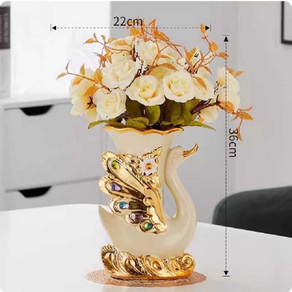 แจกันตกแต่งพร้อมกุหลาบสีเบจ INTERY CT209E041_07 สีขาว/ทอง/เบจ