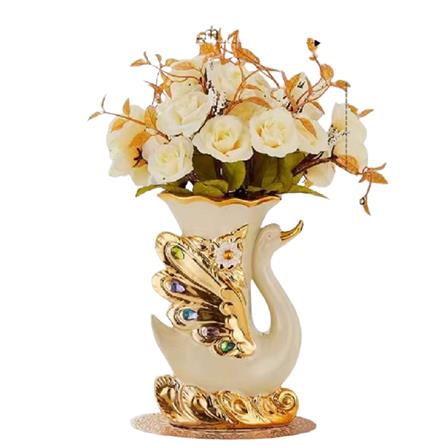 แจกันตกแต่งพร้อมกุหลาบสีเบจ INTERY CT209E041_07 สีขาว/ทอง/เบจ_0