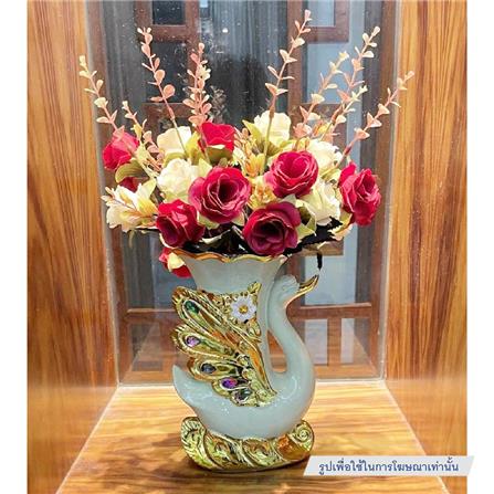 แจกันตกแต่งพร้อมกุหลาบสีเบจ INTERY CT209E041_07 สีขาว/ทอง/เบจ_2