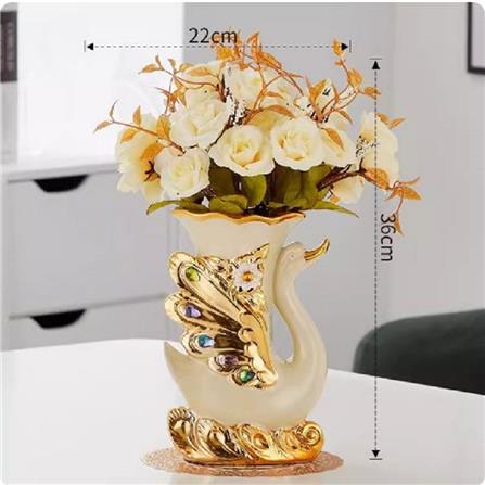 แจกันตกแต่งพร้อมกุหลาบสีเบจ INTERY CT209E041_07 สีขาว/ทอง/เบจ_4