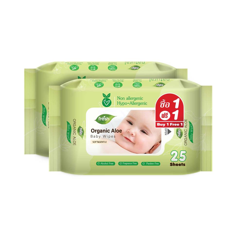 ผ้าเช็ดทำความสะอาด FRESH ORGANIC 25 แผ่น (แพ็ก 1+1)