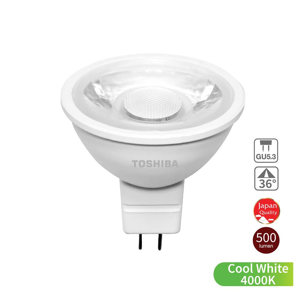 หลอด LED TOSHIBA MR16 4000K 12V 36D 7 วัตต์ COOL WHITE GU5.3