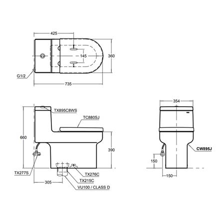 สุขภัณฑ์ 1 ชิ้น TOTO CW895 3/4.5 ลิตร สีขาว_1