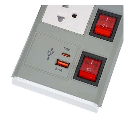รางปลั๊กไฟ 3 ช่อง 4 สวิตช์ 1 USB-A 1 TYPE-C ELECKTA ETDU4264GY 16 แอมป์ 3 ม. สีเทา_2