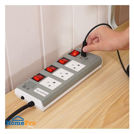 รางปลั๊กไฟ 3 ช่อง 4 สวิตช์ 1 USB-A 1 TYPE-C ELECKTA ETDU4264GY 16 แอมป์ 3 ม. สีเทา_6
