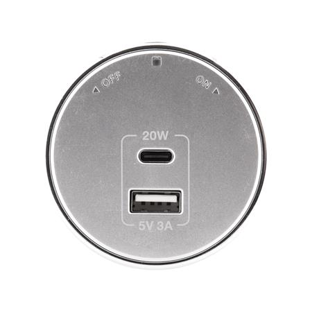 เต้ารับไร้สาย TOSHINO USB TYPE A/C SK-PD20WSV 3 แอมป์ 20 วัตต์ สีเงิน