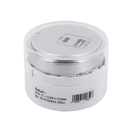 เต้ารับไร้สาย TOSHINO USB TYPE A/C SK-PD20WSV 3 แอมป์ 20 วัตต์ สีเงิน_3