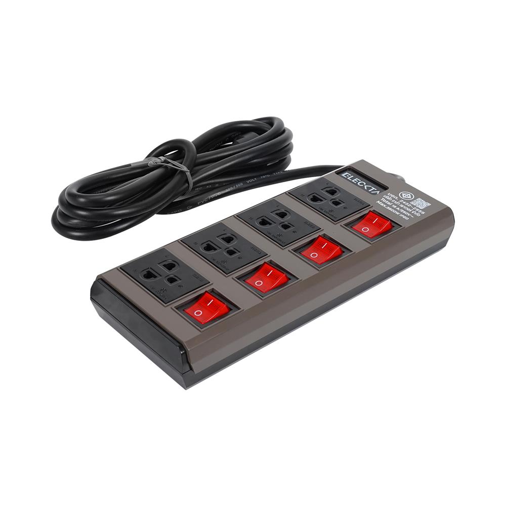 รางปลั๊กไฟ 4 ช่อง 4 สวิตช์ ELECKTA ETDW4664BR 16 แอมป์ 3 ม. สีน้ำตาล